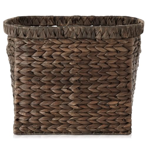 Woven Water Hyacinth Magazine Holder Basket with Handles - Espresso Brown