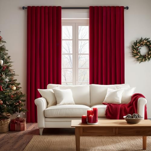 Topfinel Red Velvet Blackout Curtains 84in Set of 2 52W x 84L Grommet