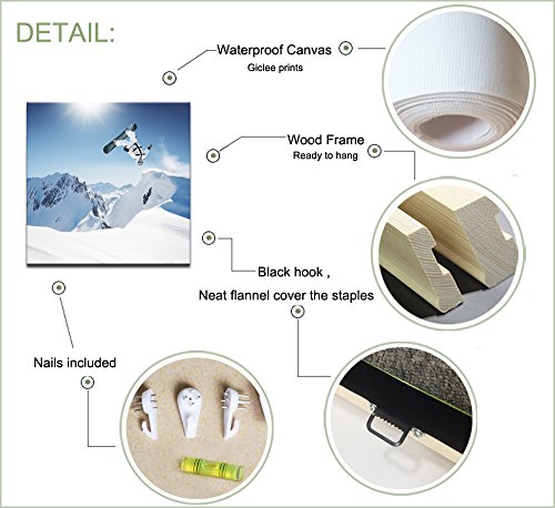 LevvArts 12x12x4pcs Snow Mountain Canvas Wall Art Set – Giclee Framed Easy Hang