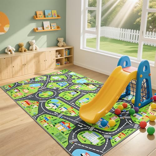 City Road Kids Play Rug 3x5 - Educational Non-Slip Toy Car Play Mat
