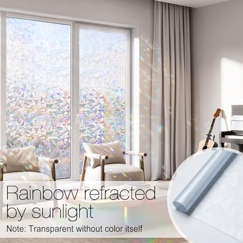 rabbitgoo Rainbow Window Privacy Film 17.5" x 78.7" Stained Glass Cling