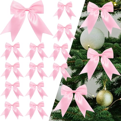 Pink Satin Ribbon Bows Set - Christmas Tree, Wreath & Gift Wrap Decorations