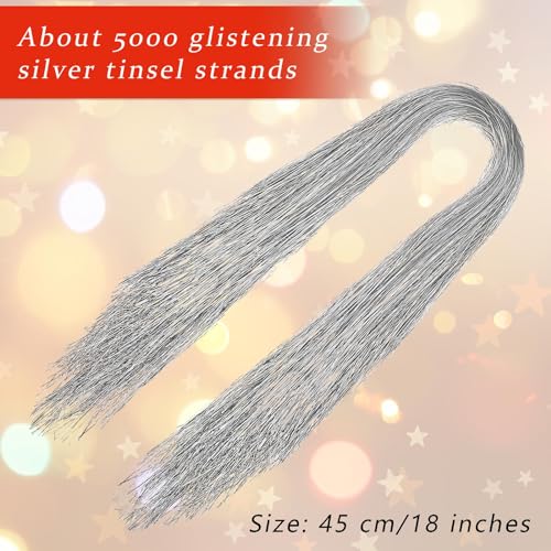 Silver Tinsel Icicle Strands for Christmas Tree Decor, 18-Inch (5000 Count)