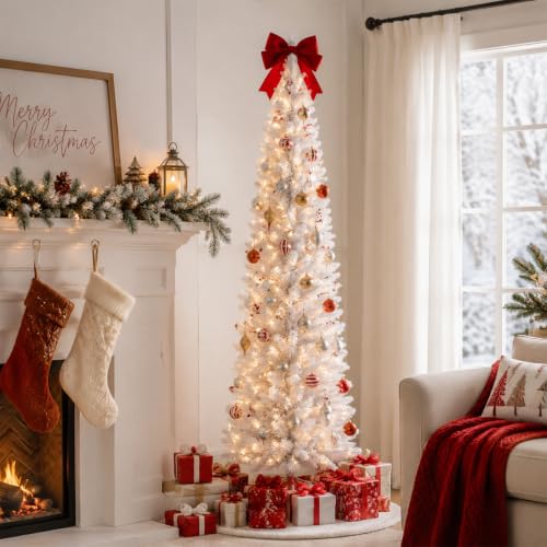 ZGCYSMHT 6ft White Pre-Lit Slim Artificial Christmas Tree - 260 Warm White LED Lights