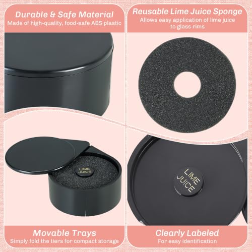 3-Tier Cocktail Salt Rimmer Bar Tool with Lime Juice Sponge - Organizer for Margaritas & More