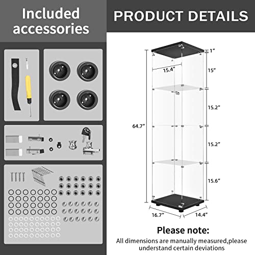 4-Tier Tempered Glass Display Cabinet with Lock and Anti-Tip Device