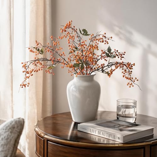 Artificial Blueberry Stems - 32 Inch Faux Berry Branches (4 Pcs)