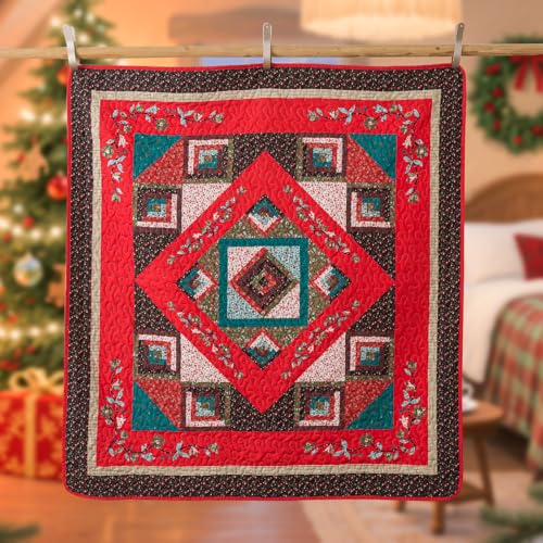 Christmas California King Size Quilt Set - Cotton Bedspreads, Festive Floral Print