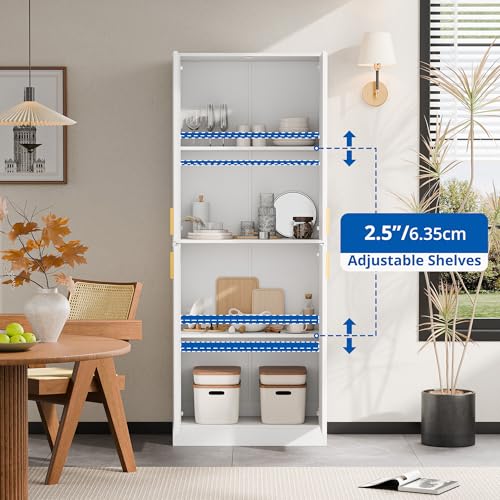 71-Inch Tall Kitchen Pantry Cabinet, 4-Door Freestanding Storage Cupboard