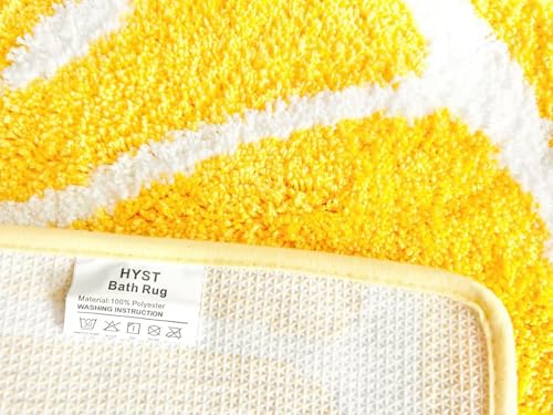Lemon Semi-Circle Bath Mat - Absorbent Anti-Slip Bathroom Rug, Yellow
