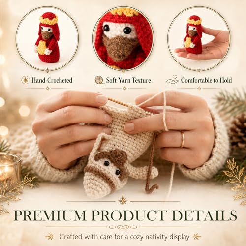 Qunclay 8-Piece Handmade Crochet Nativity Set for Christmas Decorations