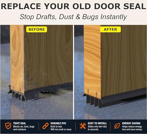 36-Inch Kerf Exterior Door Sweep Seal with Vinyl Fins - 2 Pack, Brown