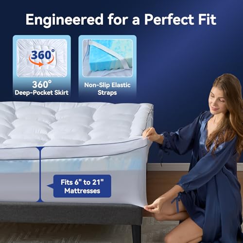 King Size 4-Inch Dual Layer Memory Foam Mattress Topper with Cooling Gel & Pillow Top