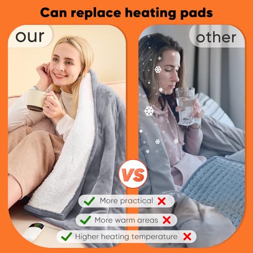 Electric Heated Throw Blanket 50x60, 10 Heat Levels & Auto-Off, Misty Grey