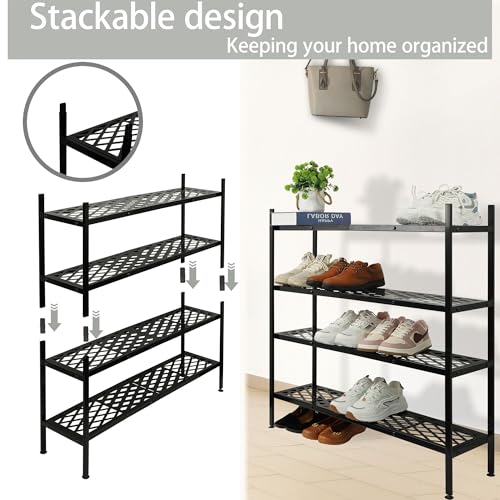 Expandable 2-Tier Metal Shoe Rack, Stackable Closet Shoe Organizer