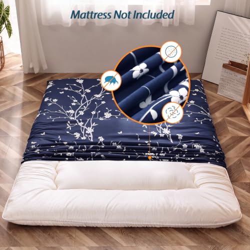Futon Mattress Cover - Navy Floral, Twin Size, Soft & Washable