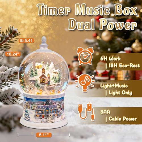 Large Musical Christmas Snow Globe Lantern with LED Lights & Timer, 10-Inch