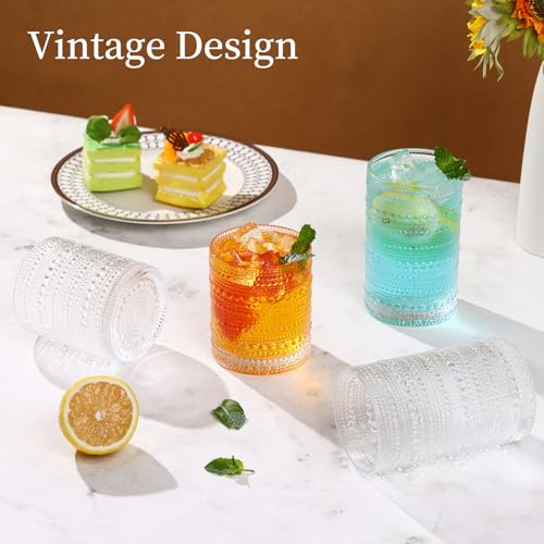 Set of 12 Vintage Hobnail Drinking Glasses, 10 Oz & 12 Oz Embossed Tumblers