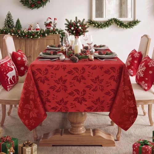Romanstile Red Floral Jacquard Rectangle Tablecloth 60 x 102 Inch