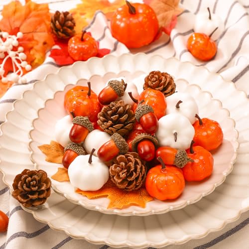 120pcs Artificial Fall Pumpkin, Acorn & Pine Cone Set for Autumn Decor