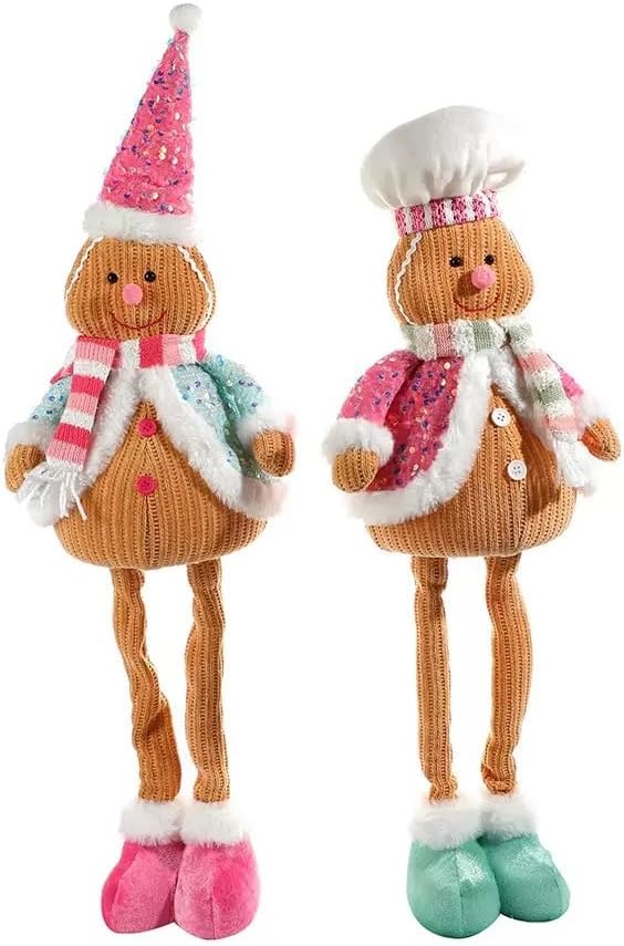 Skiennix 2-Piece Gingerbread Christmas Decorations Set - 29" Lighted Indoor Gingerbread Man Figurines | Pastel Candy Cane Decor for Kids' Christmas Village Display