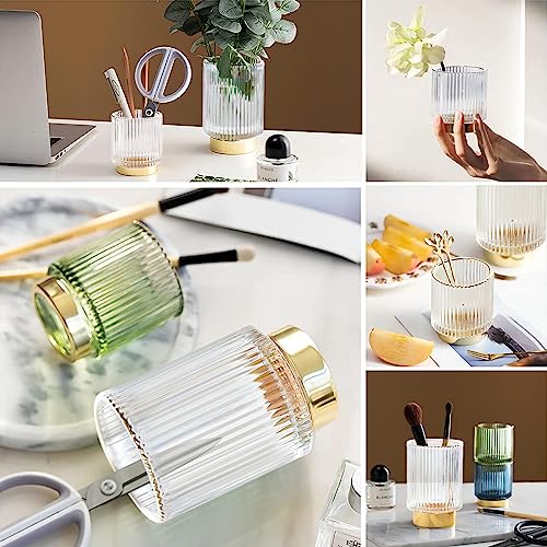 DASITON Clear Glass Makeup Brush Holder Organizer Vintage Striped Vase L