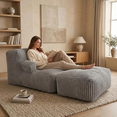 Grey Giant Bean Bag Chair for Living Room & Lounge - MaxiBean