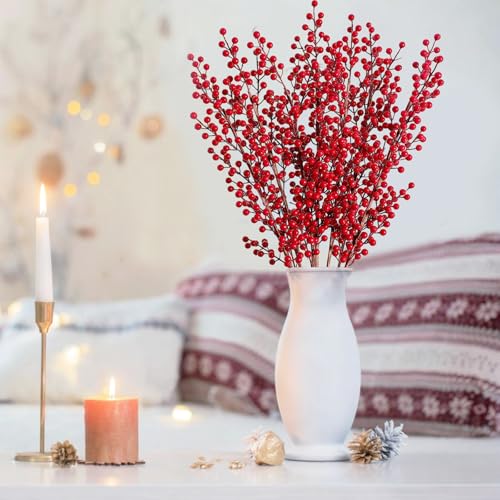 Emivery 6 Pcs Red Berry Stems - Artificial Burgundy Christmas Branches for Centerpieces
