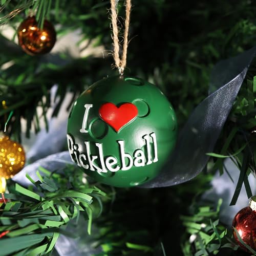 Needzo Green Pickleball Christmas Ornament with Santa Hat - Holiday Decor