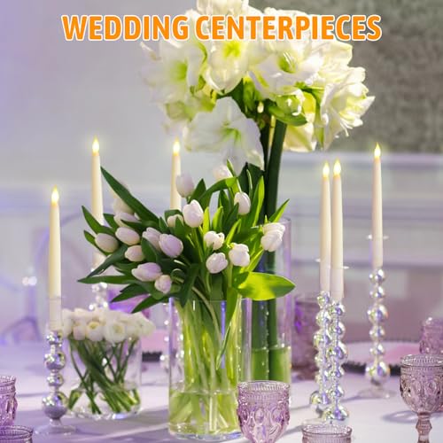 Baquler 100 Pcs 8.5 Inch Ivory Flameless Taper Candles Bulk 8.5"