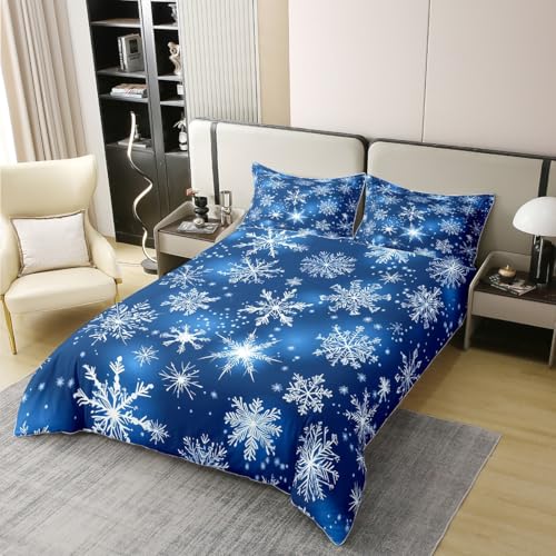 Feelyou Cotton Kids Christmas Comforter Cover Queen Size - White Blue, No Comforter