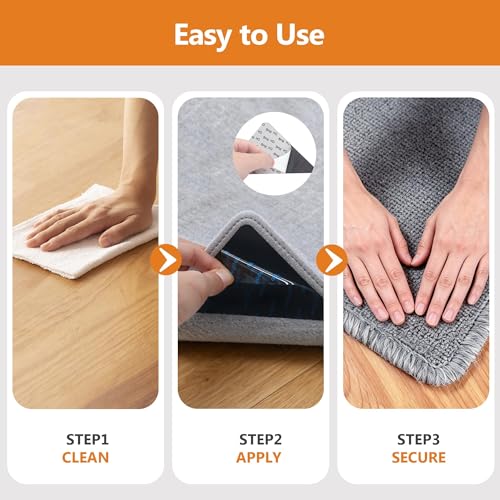 16 Pcs Anti-Slip Rug Grippers for Hardwood Floors - Reusable Carpet Tape