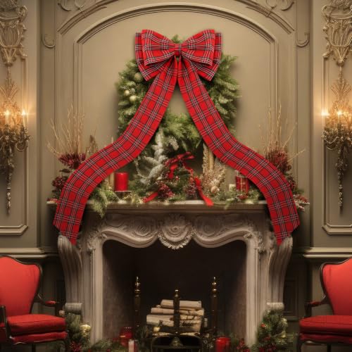 Large Christmas Plaid Bow 27.6 x 78.7 Inch Red Green Tree Topper Decor