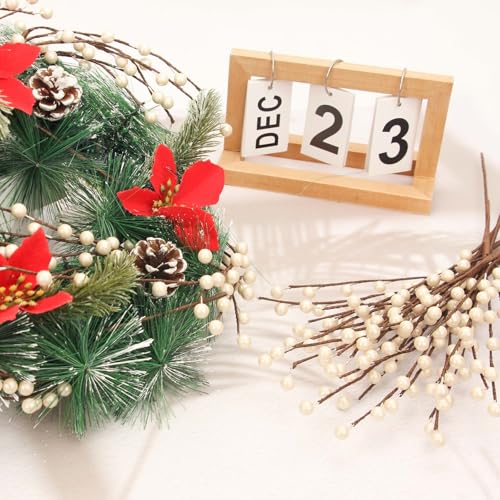 Artificial White Berry Stems for Christmas Holiday Decorations - 12 Pack