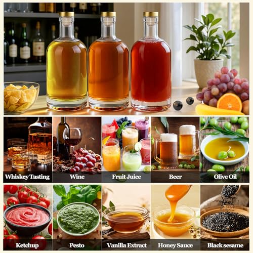 Clear Glass Bottles with T-Top Cork Stoppers 4 Pack 750ml