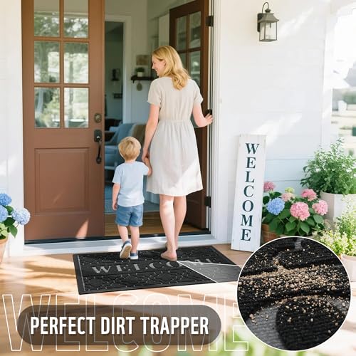 Welcome Door Mat, 29.5 x 17 Inch Non-Slip Rubber Backing for Entryway