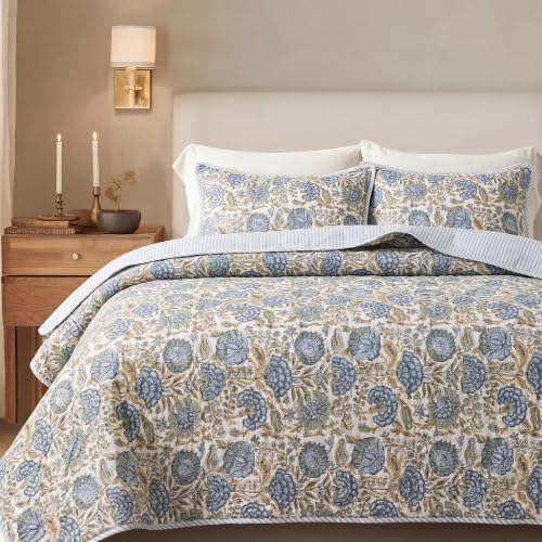 Handmade Reversible Block Print Quilt - Asparagus Green King 96" x 106"