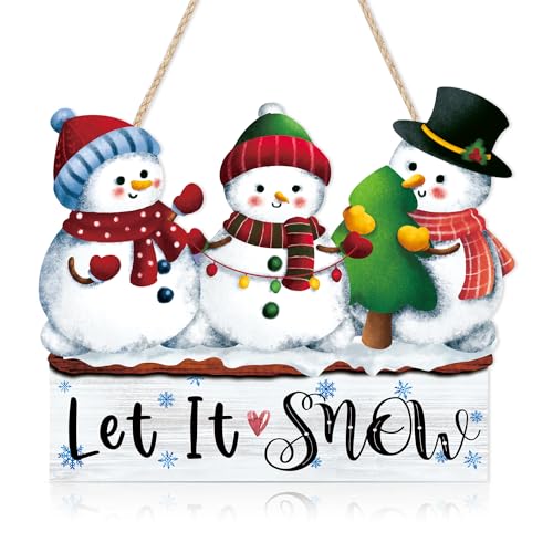 Let It Snow Three Snowmen Wall Sign Xmas Lets Snow - Rustic Winter Welcome Door Decor