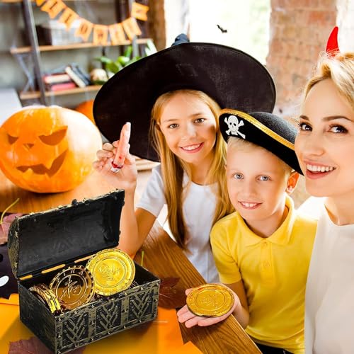 Kids Pirate Treasure Chest Toy Set with Gold Coins, Gems, and Ring
