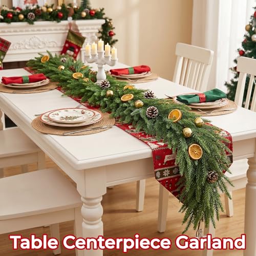 2 Pcs 9 ft Real Touch Norfolk Pine Garland – Faux Winter Mantle Decor