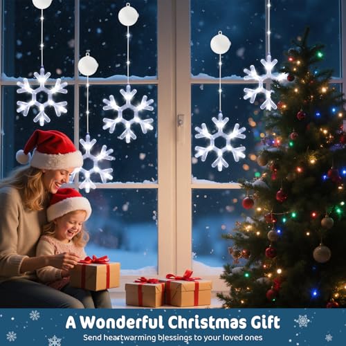 Lewondr 3-Pack Christmas Snowflake Window Lights with White LEDs & Timer
