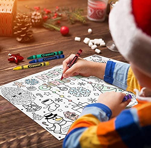 Disposable Christmas Activity Place Mats 50 Pack for Kids - Color & Play Santa Theme 11x17