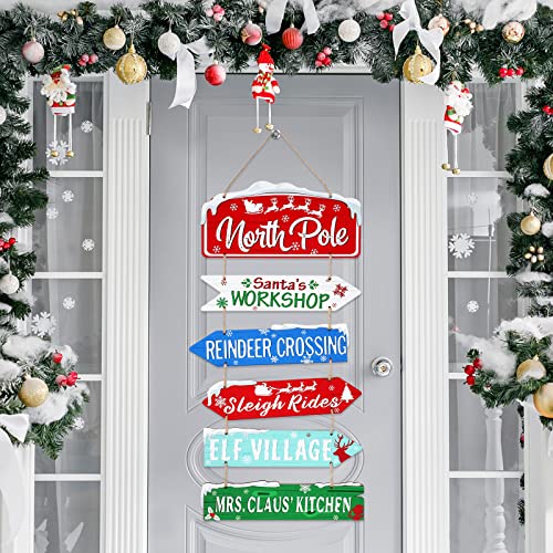 Capoda Christmas Wooden Hanging Sign Decorations - Red, Blue, Green, White - 6 Pack