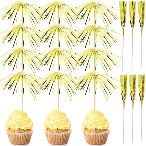 Gold 200Pcs Firework Cupcake Toppers - New Years Cocktail Picks (Gold)