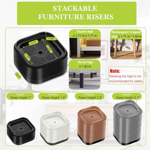 Heavy-Duty Adjustable Furniture Risers - 8 Pack Stackable Bed Lifts