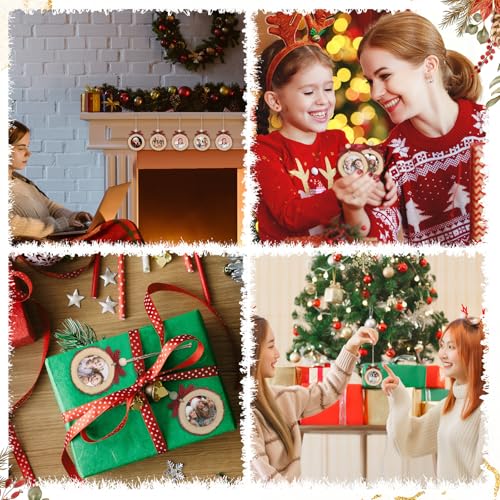 Wonderjune Red & Black Round Wooden Christmas Picture Frame Ornaments with Bow - Set of 24