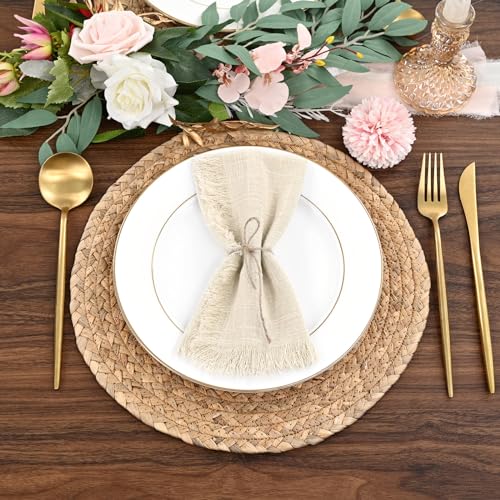 36-Pack Cotton Linen Cloth Napkins 16x16 Inch Handmade Fringed Dinner Napkins