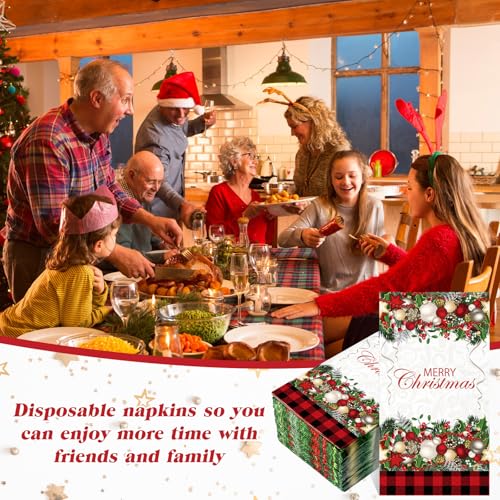 Cholemy Christmas Ball Guest Napkins 200 Pack - Festive Paper Towels for Holiday Parties