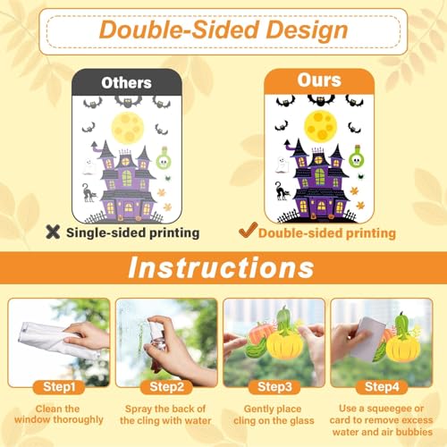 Holiday Window Clings Set - Fall, Halloween, Christmas & Winter Decorations, 160 pcs