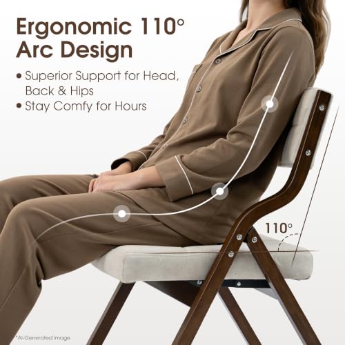 Padded Wooden Folding Chair with Velvet Cushion - 2 Pack, White